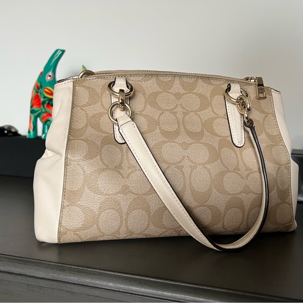 Coach Cream and Tan Signature Satchel - Picture 4 of 7